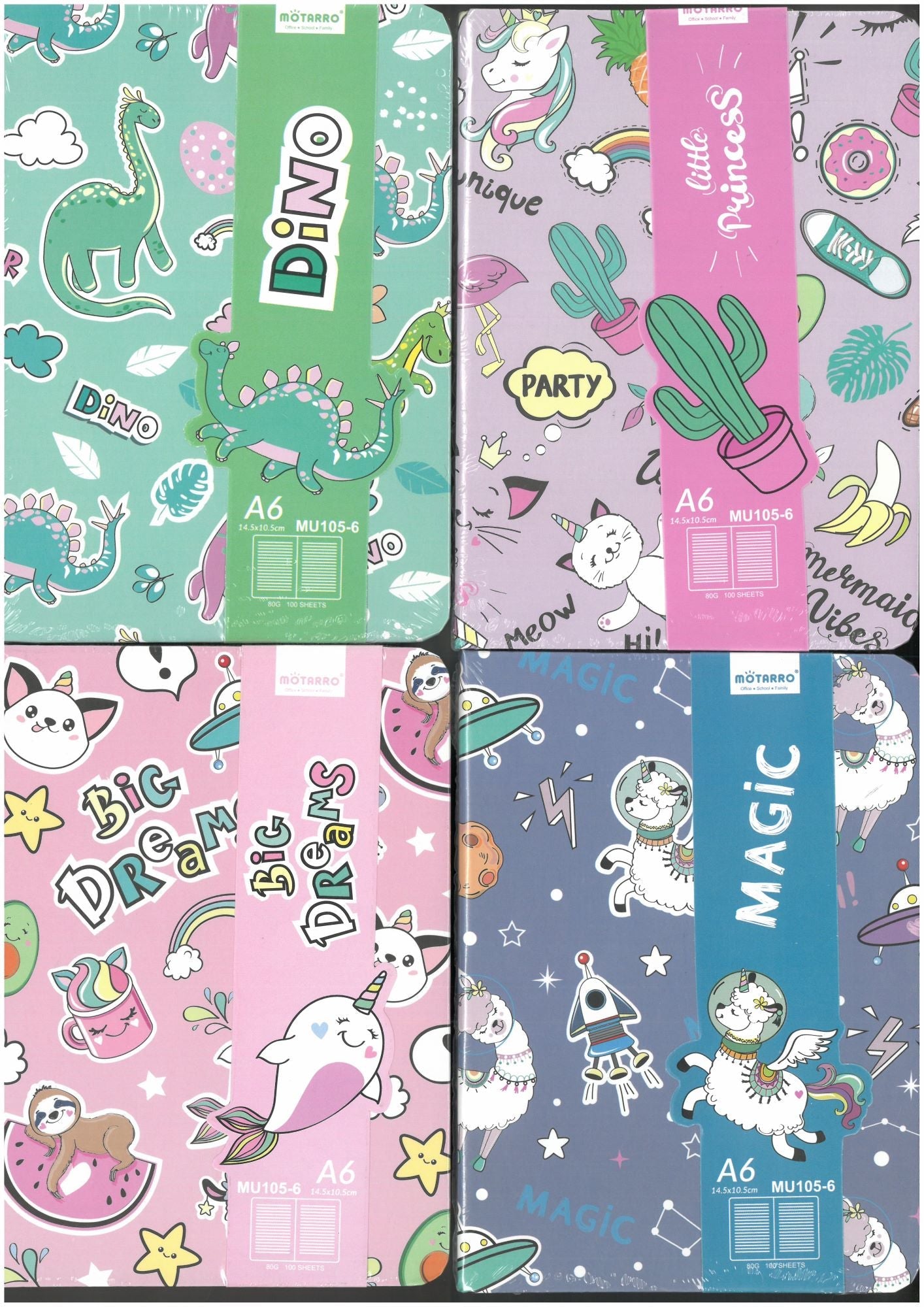 Assorted Notebook Narwhal, Llama, Dino, Unicorn